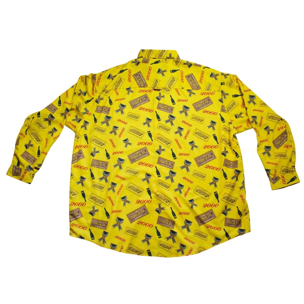 Vintage FUBU Champagne 2000 Millennium Yellow Button Up Mens Y2K 90s 3XL - Picture 2 of 8